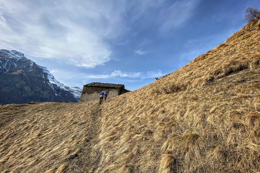 Hikers along the MonterosaWW trail Monte Rosa Walser Waeg