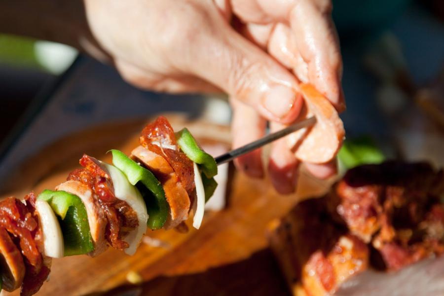 Meat skewer Street food - Typical products and craft beers