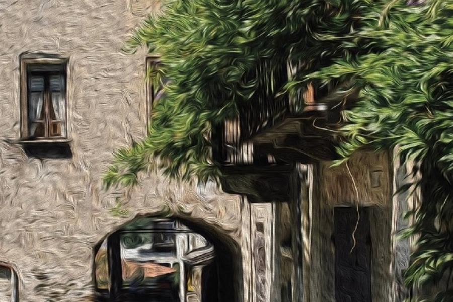Painting Bard historical centre Finestre a Bard - Estemporanea dei giovani talenti