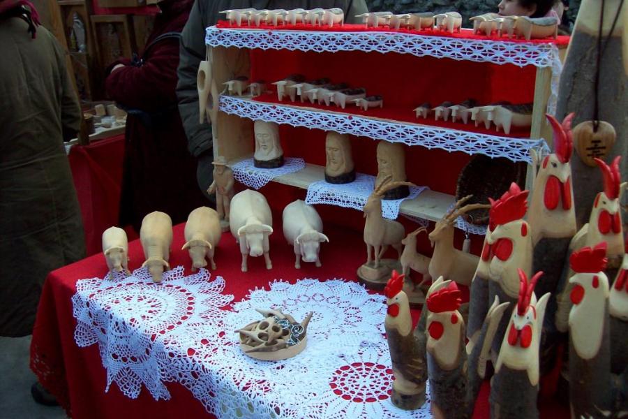 Typical local handicrafts Wiehnacht Märt - Christmas market and Santa Claus