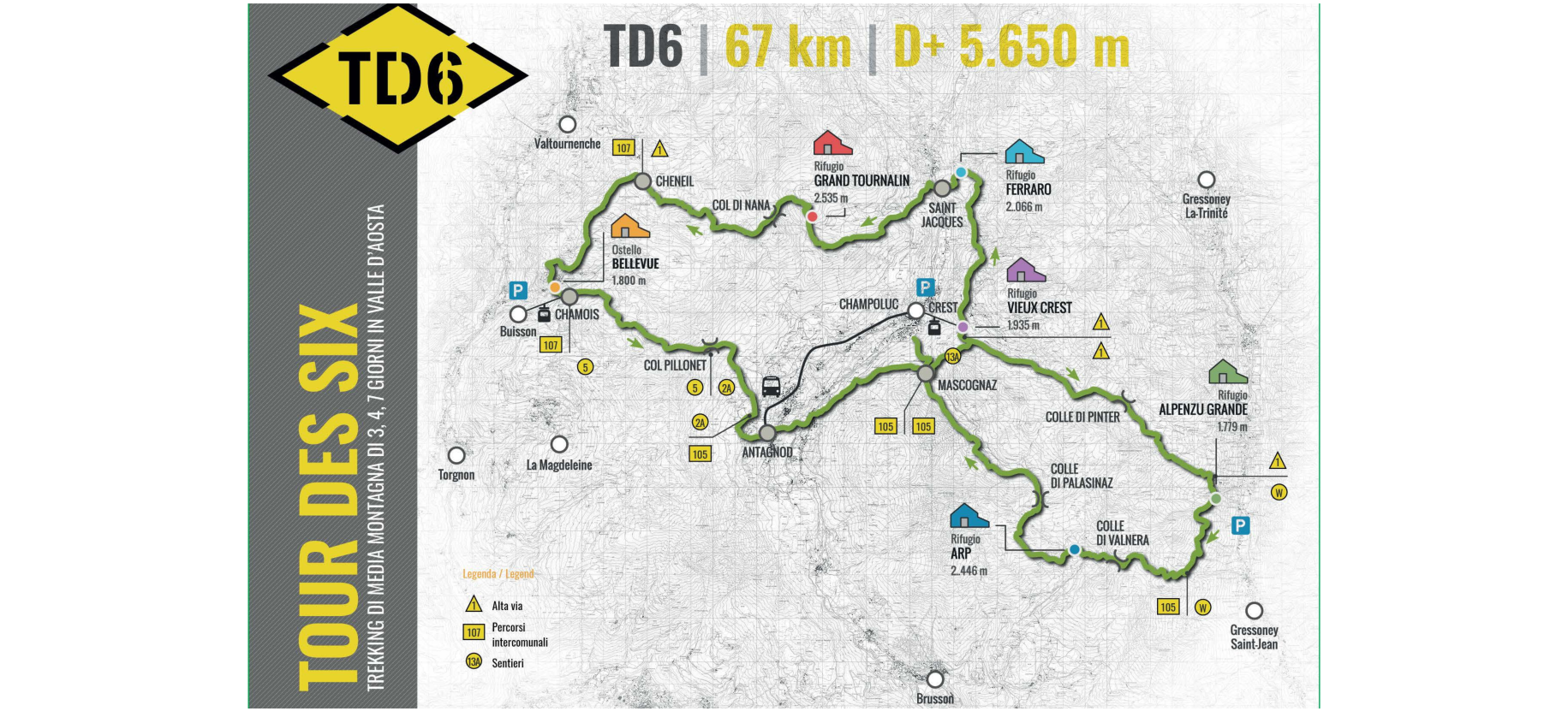 Il Tour des Six è un percorso di media montagna che deve il suo nome all'itinerario che percorre e che lo porta a toccare 6 rifugi: il "Giro dei Sei" appunto.Il Tour des Six è un percorso di media montagna che deve il suo nome all'itinerario che percorre e che lo porta a toccare 6 rifugi: il "Giro dei Sei" appunto.