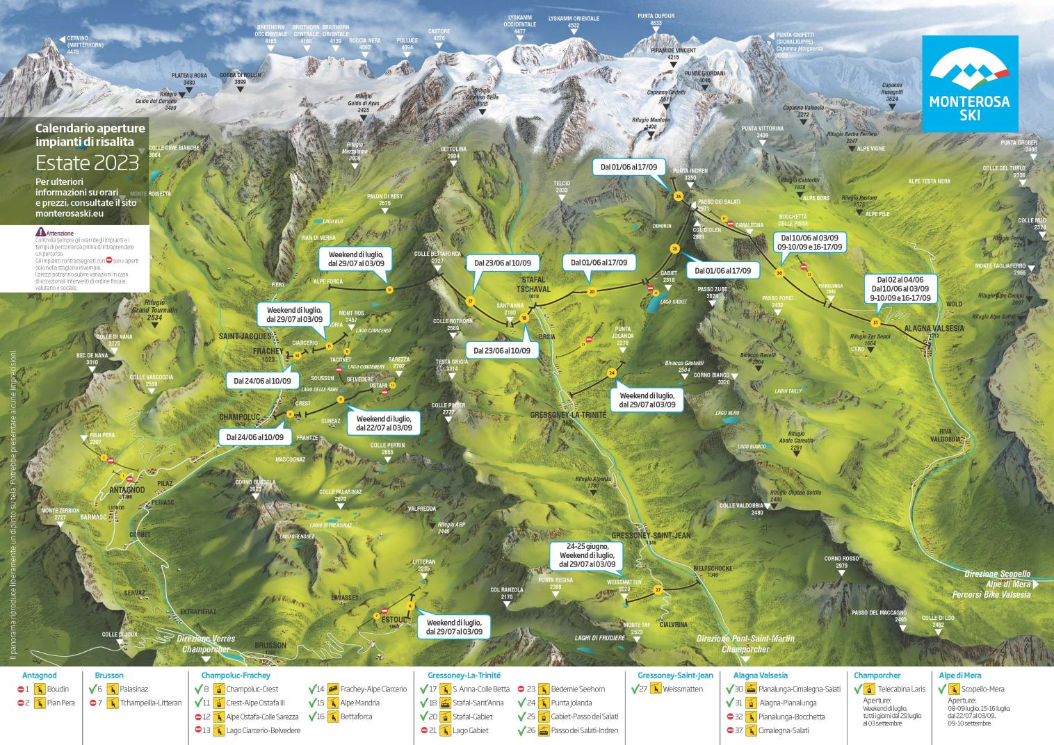Map of the lifts with the opening dates