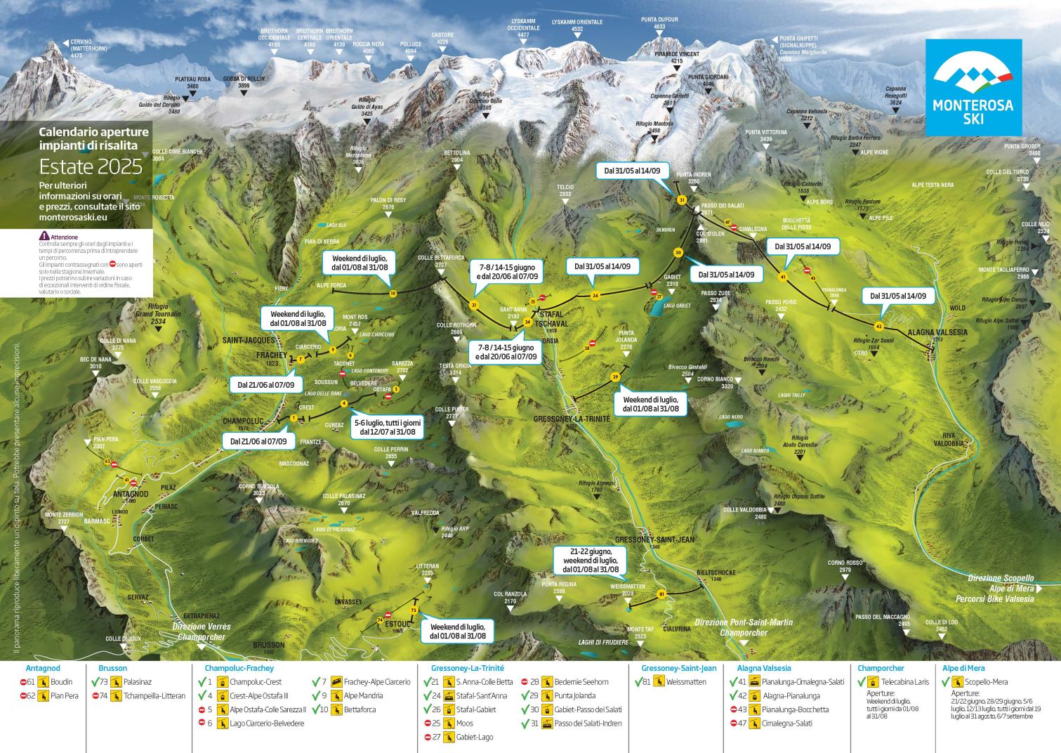 Map of the lifts with the opening dates