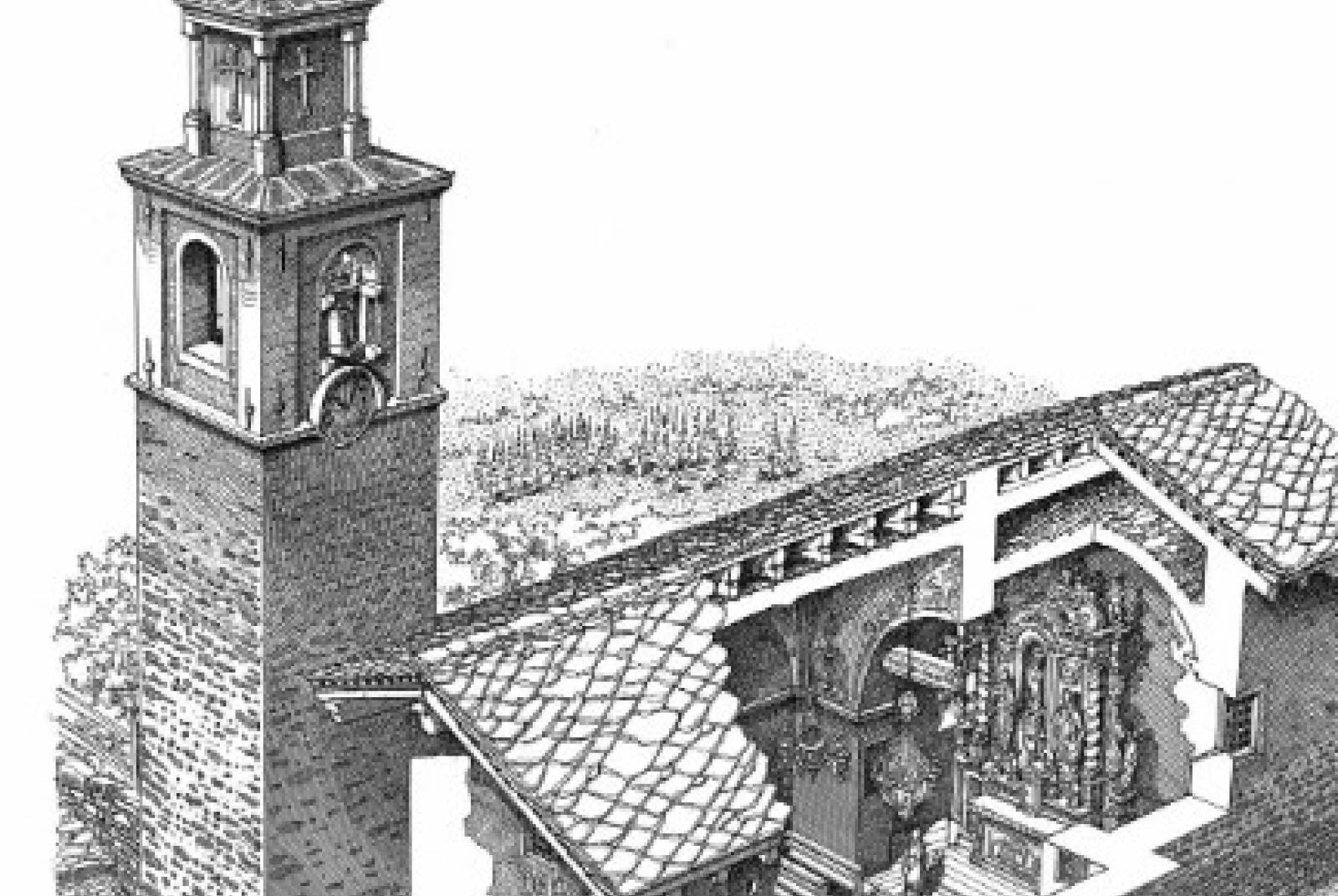 Disegno di Francesco Corni - Chiesa in Loc. Castello Conferenza: ricette e alimentazione di una volta